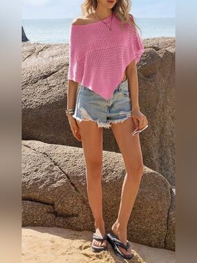 Pink Crochet Poncho Top
